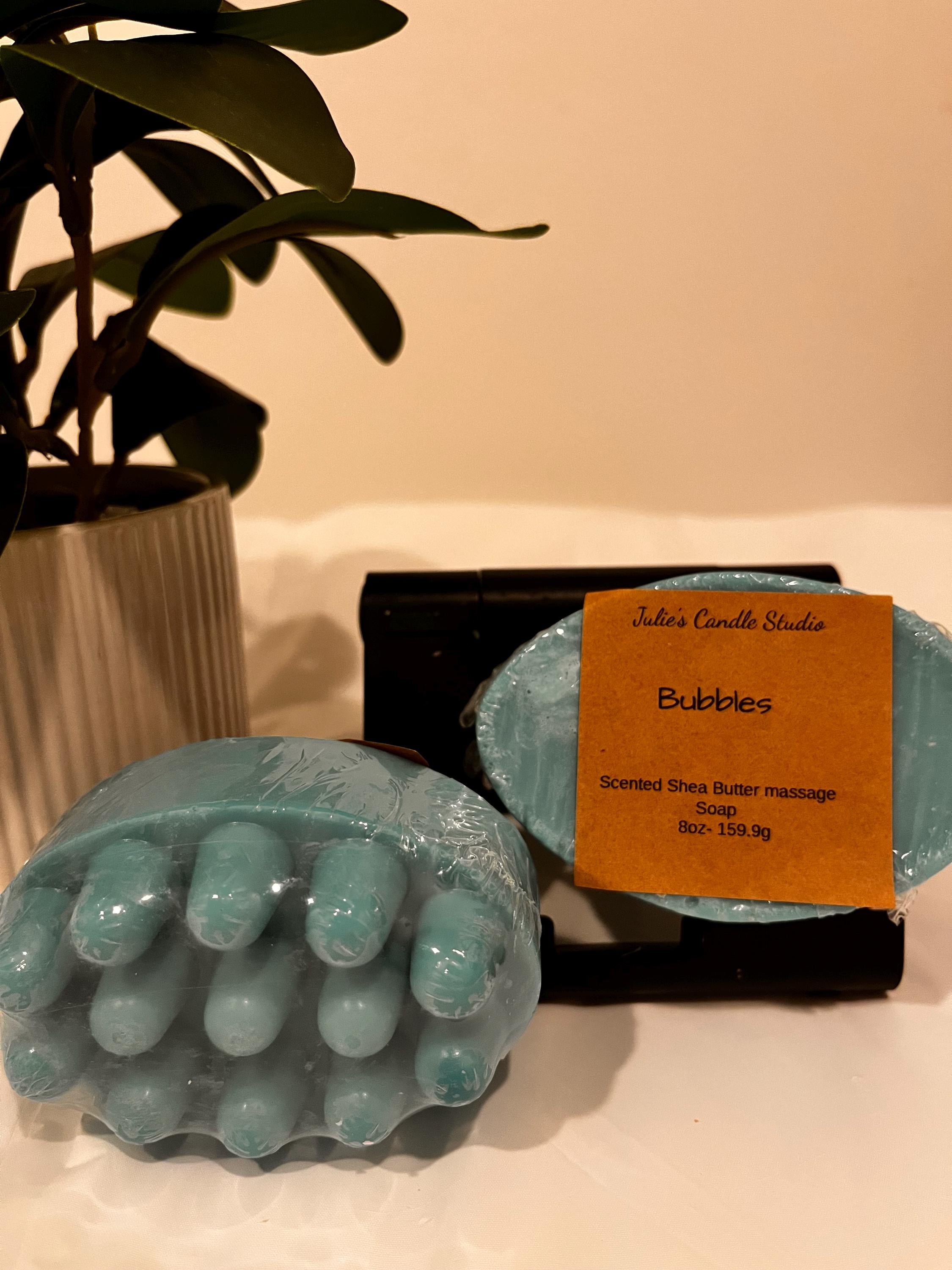 Homemade Shea Butter Massage Soap Bar, Bubbles Scent, Blue Dye