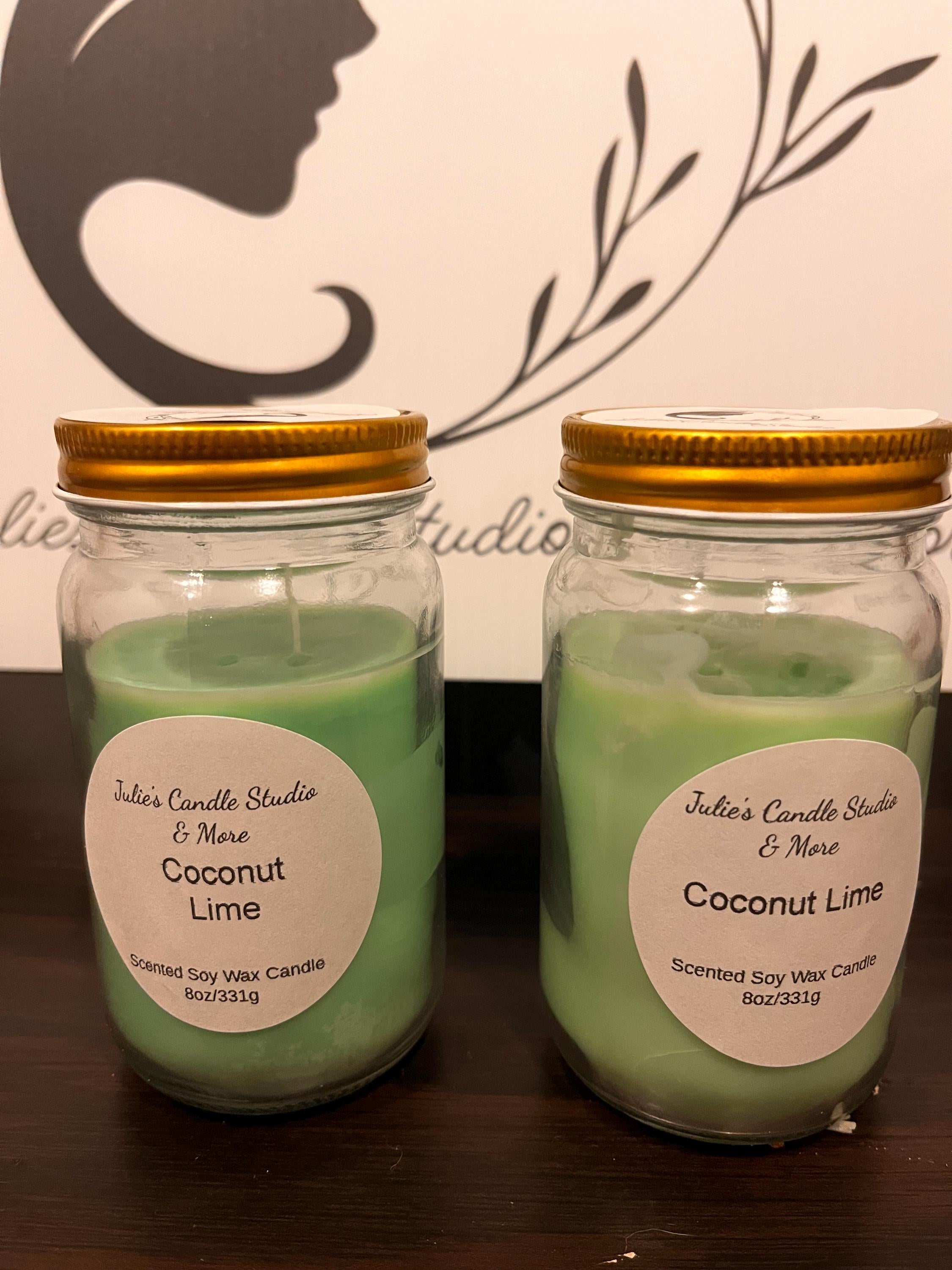 Coconut lime scented 8oz soy wax candle