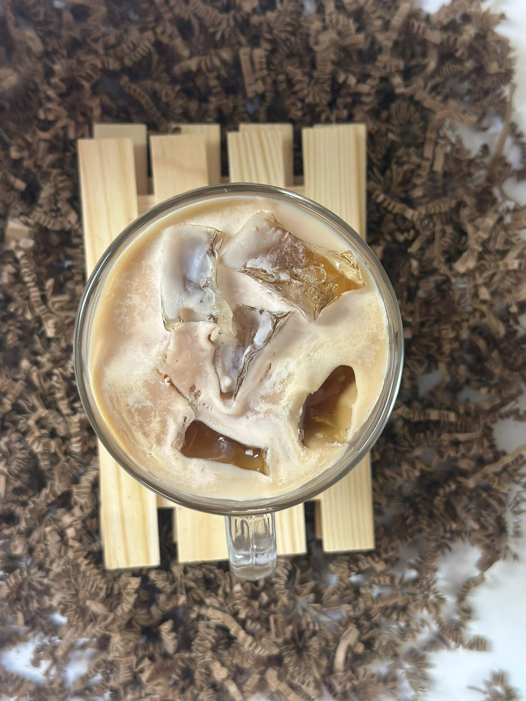 Iced coffee and Vanilla Carmel scented 10oz soy wax candle