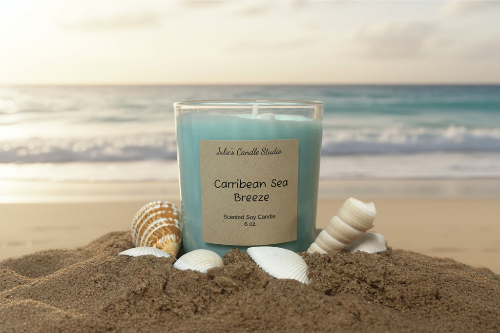 Caribbean sea breeze scented 6oz soy wax candle