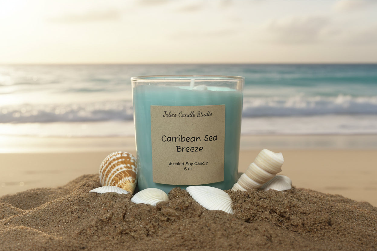 Caribbean sea breeze scented 6oz soy wax candle