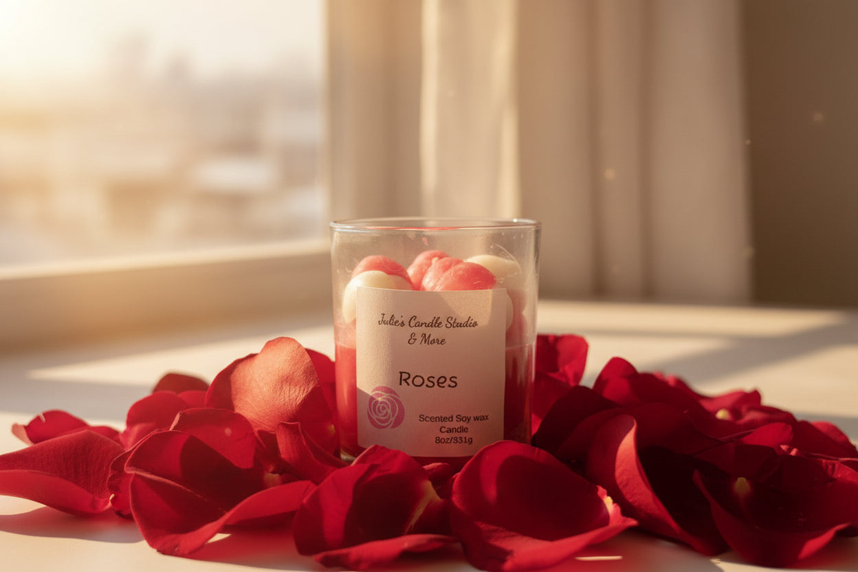 rose scented 8oz soy wax candle