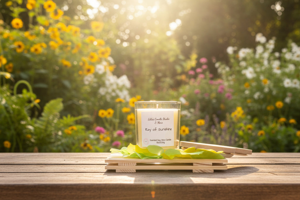 Ray of sunshine 8 oz soy wax candle,