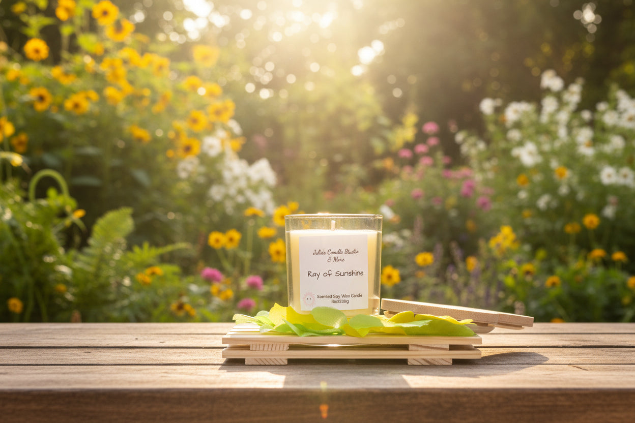 Ray of sunshine 8 oz soy wax candle,