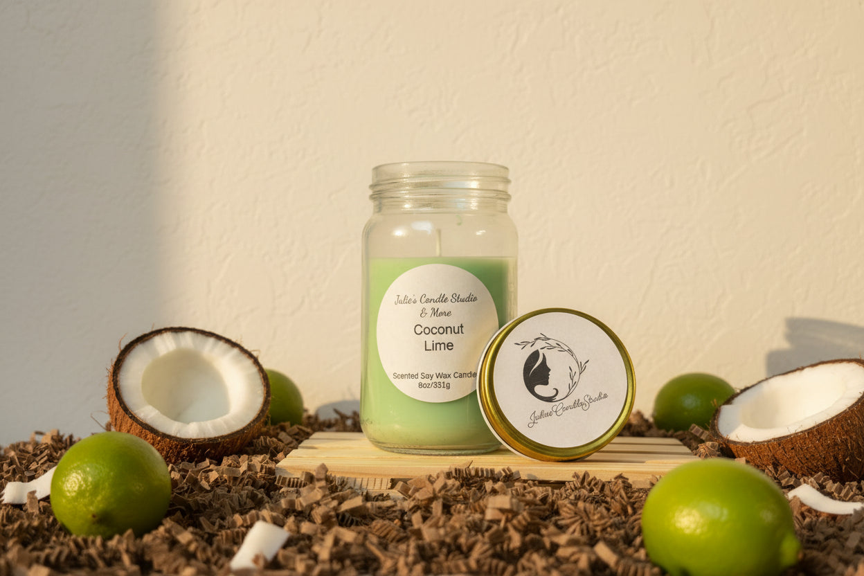 Coconut lime scented 8oz soy wax candle