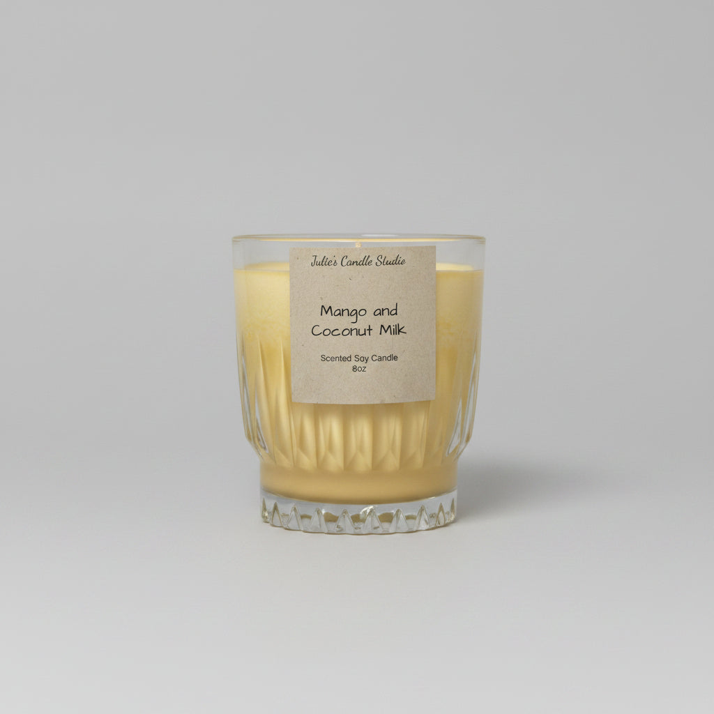 Coconut milk and mango scented 8oz soy wax candle