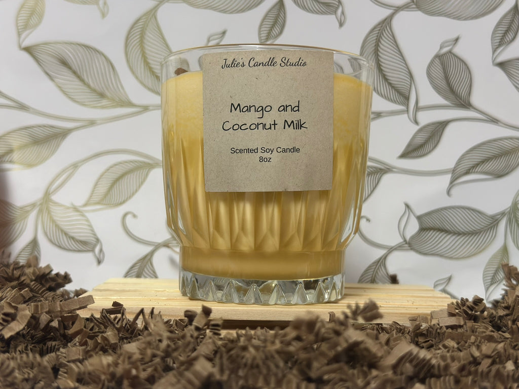 Coconut milk and mango scented 8oz soy wax candle