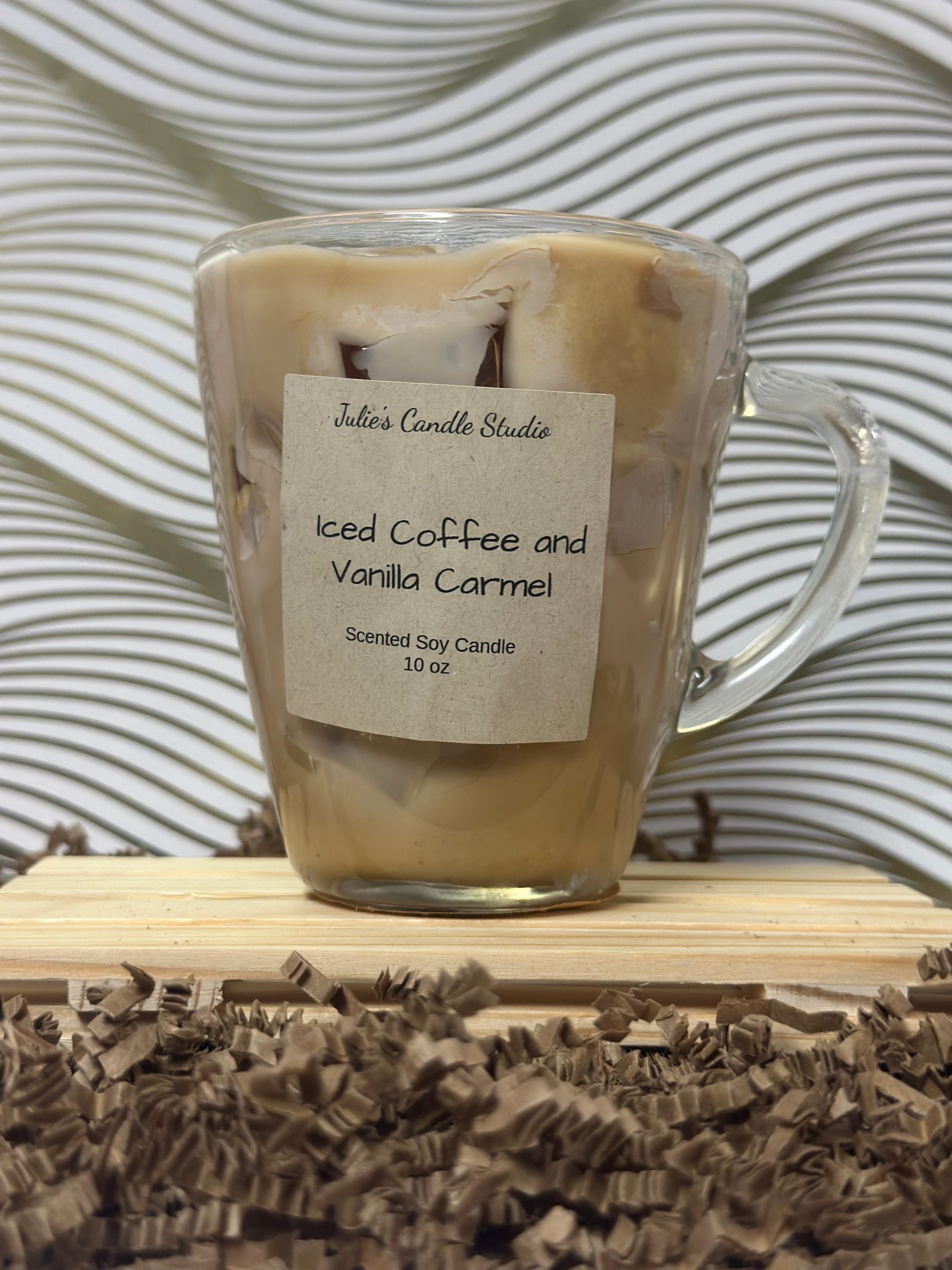 Iced coffee and Vanilla Carmel scented 10oz soy wax candle