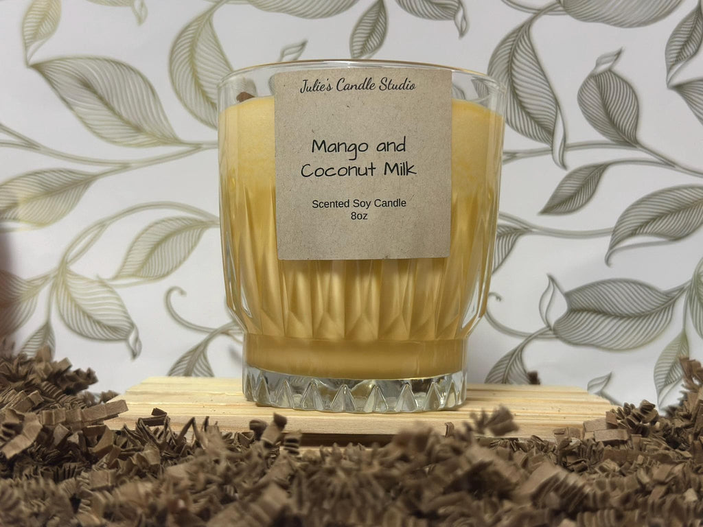 Coconut milk and mango scented 8oz soy wax candle