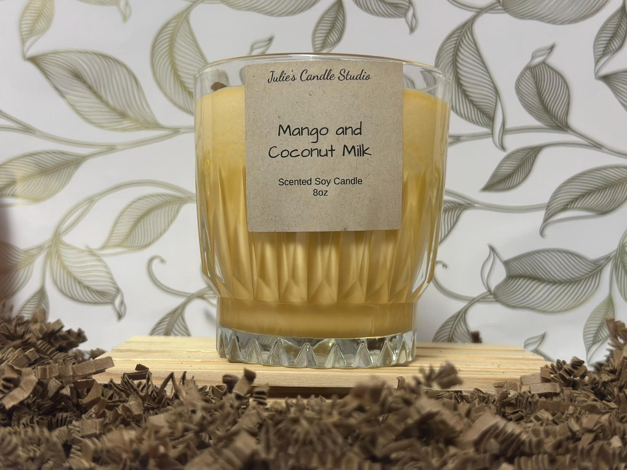 Coconut milk and mango scented 8oz soy wax candle