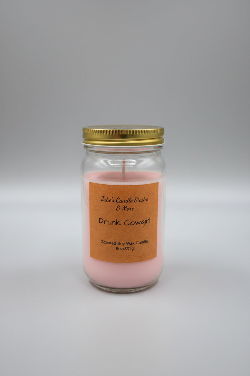 Drunk cowgirl scented 8oz candle, gift giving, homemade, soy wax