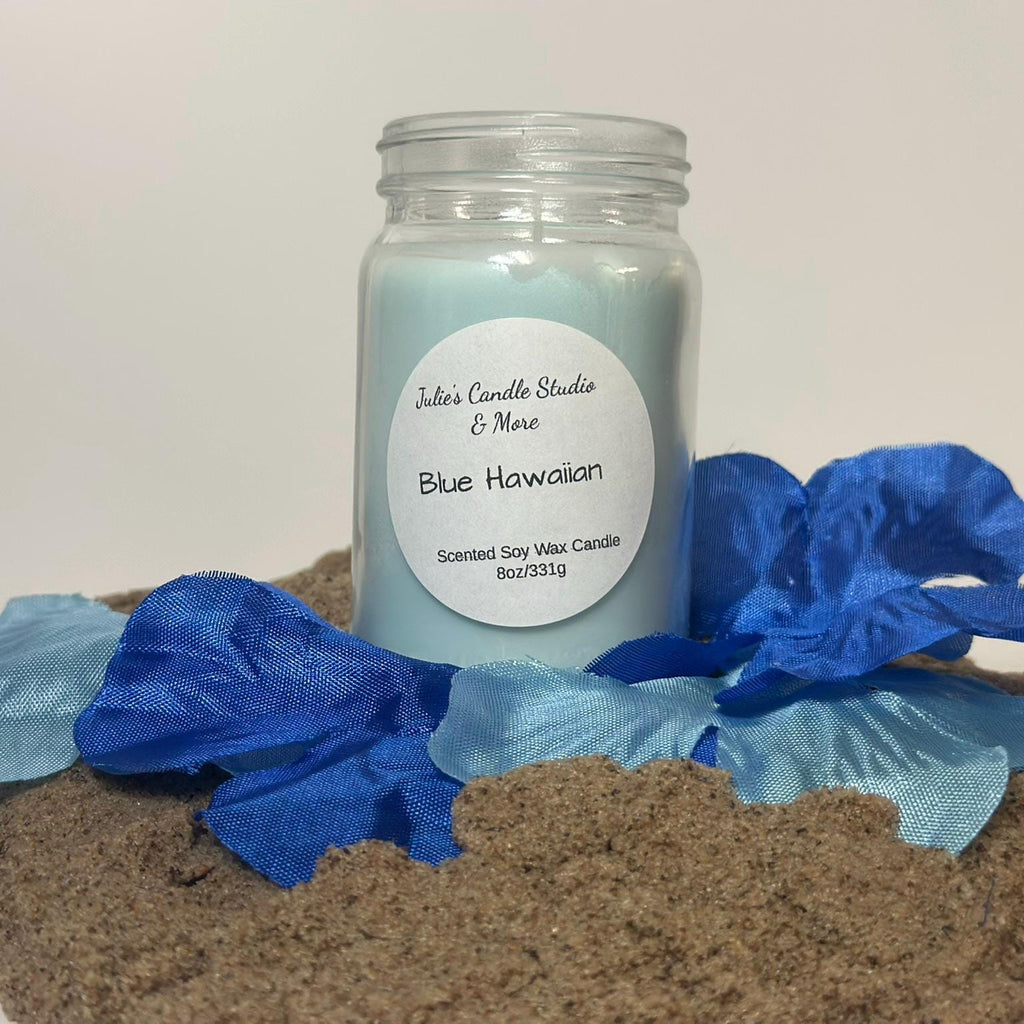 Blue Hawaiian scented 8oz soy wax candle,