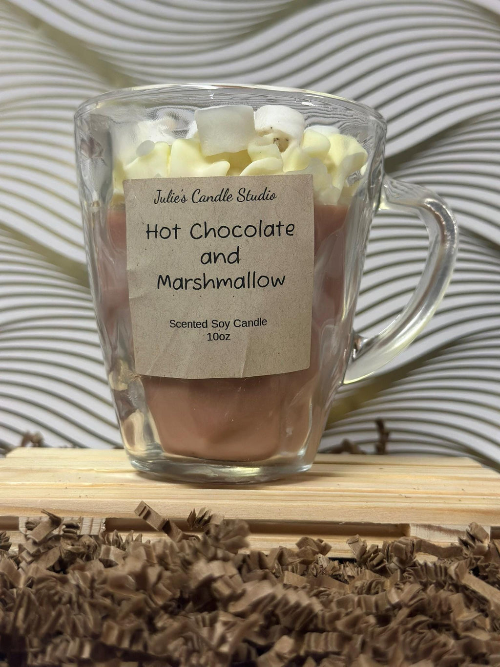 Hot chocolate and marshmallow scented 10oz soy wax candle
